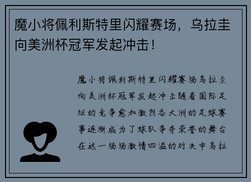 魔小将佩利斯特里闪耀赛场，乌拉圭向美洲杯冠军发起冲击！