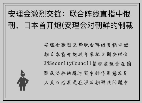 安理会激烈交锋：联合阵线直指中俄朝，日本首开炮(安理会对朝鲜的制裁结束了吗)